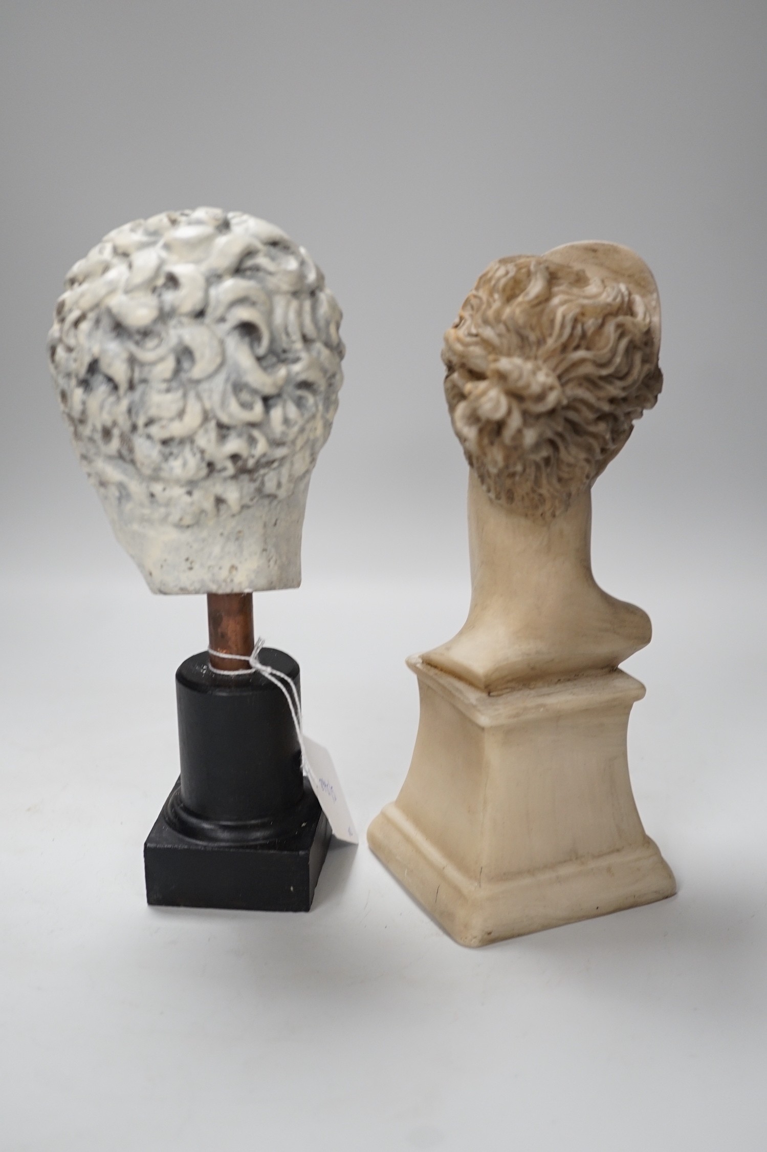 After the antique, two composition bust figures. Tallest 21cm